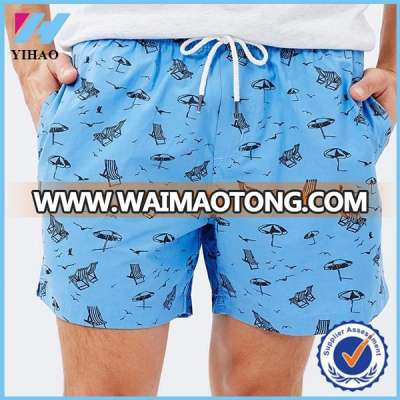 Yihao High Quality Men 58% Cotton & 48% Nylon Board shorts Cheap Beach Shorts Custom Quick Dry Swim Shorts with Hip Pockets