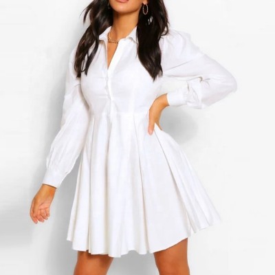 Long Sleeve Cotton Clothes Women Dress Casual Womans Dresses Ruffles Elegant Ladies Office Dress